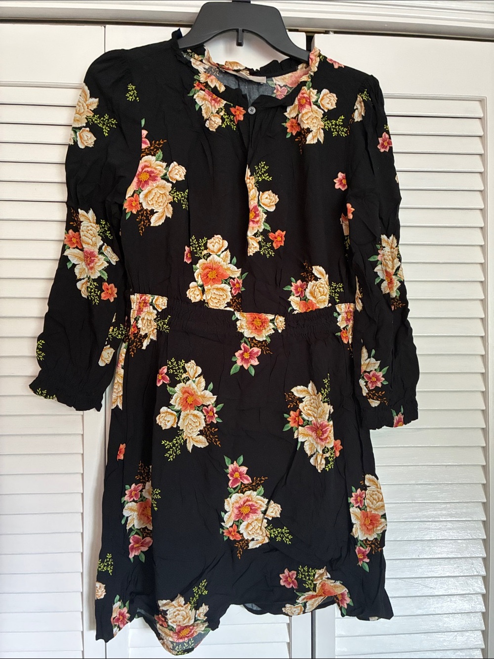 💐 LOFT Black Floral 3/4 Sleeve Dress